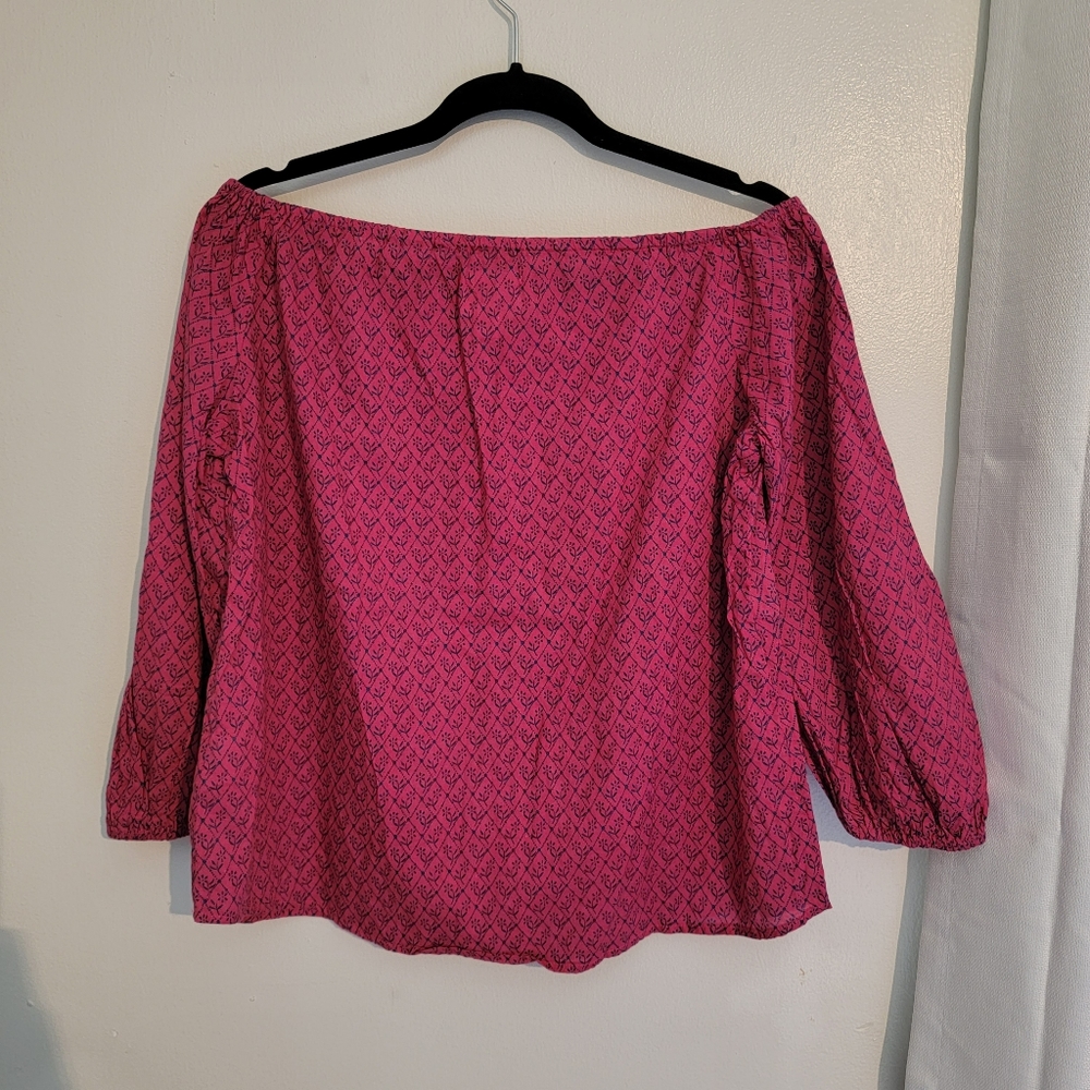 Anthropologie Maeve Red Raspberry Floral Off The Shoulder Blouse - Picture 6 of 9